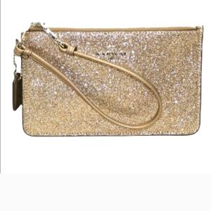 Coach Gold Glitter Womens Wristlet Clutch With Hangtag Pristine